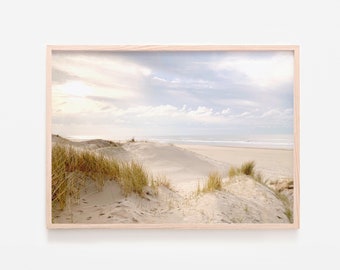 Beach sand dunes print, coastal reeds photography, neutral beach grass digital download, boho coastal landscape poster, printable wall art