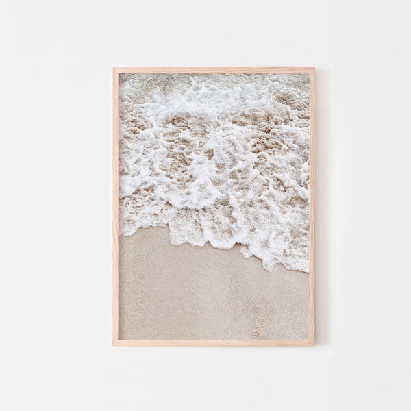 Boho Coastal Print, Neutral Ocean Water Photography, Beige Beach Decor, Aesthetic Printable Wall Art