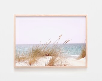 Pastel Coastal Sand Dunes Wall Art, Dried grass photo print, Beach landscape poster, Printable Wall Decor