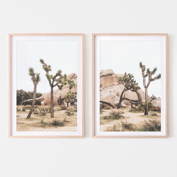 Joshua Trees Print Set of 2, Desert Wall Art, Boho Desert Set, Pastel Landscape Photography, Joshua Tree Poster, Printable Wall Art