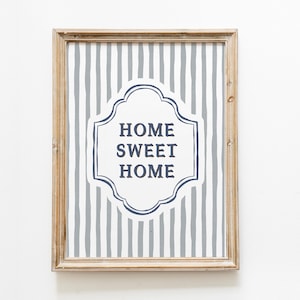 Home Sweet Home art print, minimalist blue home quote wall decor, trendy cottage digital poster, printable wall art
