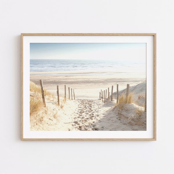 Impression de plage neutre, photographie de dunes de mer, art mural côtier Boho, impression de chemin de plage, art mural imprimable