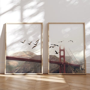 Golden Gate Bridge wall art, San Francisco prints set of 2, Golden Gate Bridge photography, California poster, printable wall art