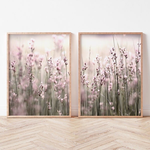 Lavender prints set of 2, farm flowers photography, lavender field posters, purple digital prints, printable wall art