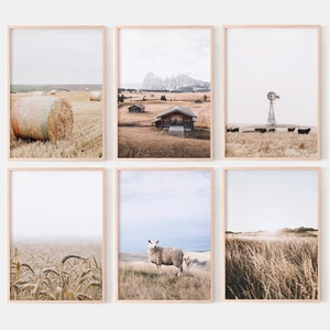 Farm prints set of 6, rustic nature prints, country gallery wall set, farmhouse posters, printable wall art