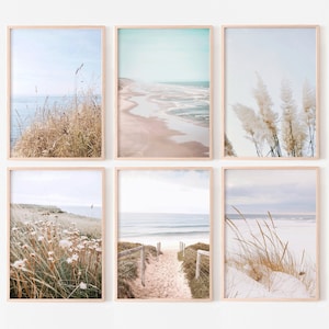 Coastal prints set of 6, coastal gallery wall set, neutral beach wall art, boho beach house decor, printable wall art