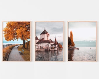 Fall Wall Art, Switzerland Print Set, Autumn in Switzerland, Cityscape Wall Art, Scandinavian Prints, Printable Wall Art