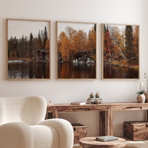 Fall landscape prints set of 3, autumn pictures, fall triptych photography, dark autumn nature posters, printable wall art