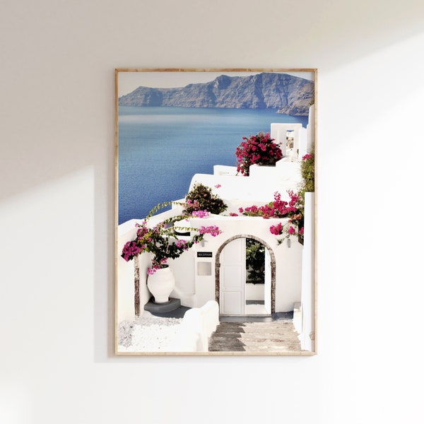 Santorini photography print, greek island poster, summer travel santorini coast print, printable wall art