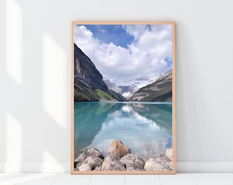 Stampa artistica di Lake Louise, arte da parete paesaggistica canadese, fotografia di Lake Louise, arte da parete stampabile nordica