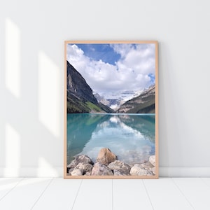 Lake Louise Print Art, Canada landschapsmuurkunst, Lake Louise fotografie, Noordse afdrukbare muurkunst