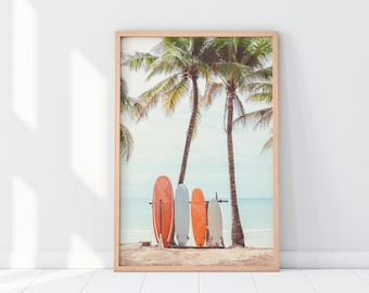 Surfboard Wall Art Print, Tropical Surf Photography, Beach House Decor, Summer Surf Poster, Printable Wall Art