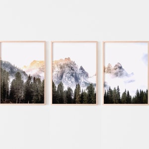 Forest mountain triptych prints set of 3, mountain landscape 3 piece wall art, nature prints, nordic printable wall art