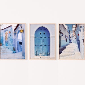 Morocco wall art, Chefchaouen Art, Moroccan print set of 3, Moroccan door print, printable wall art