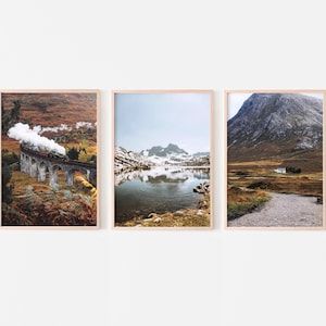 Scotland nature prints set of 3, Highlands wall art, steam train photography, printable wall art