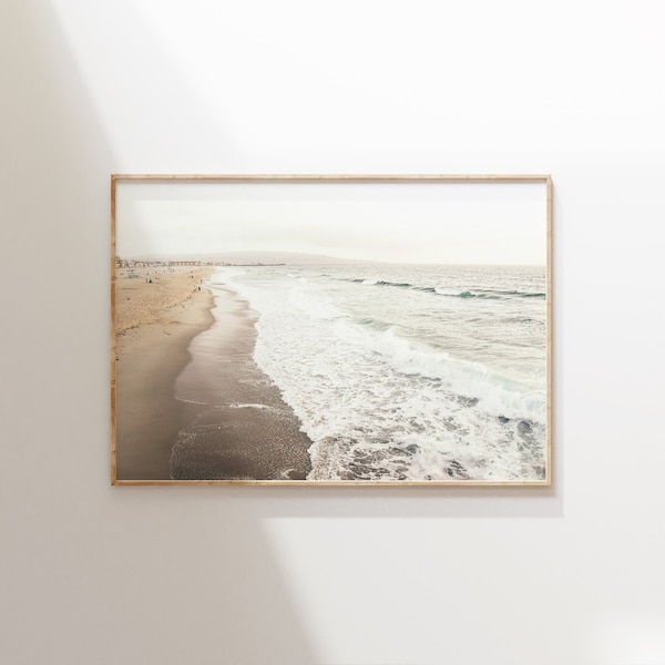 Coastal digital print, neutral beach photography, calm ocean print, boho printable wall art