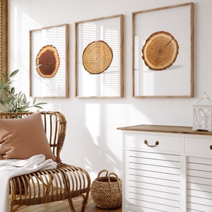 Tree Rings Wall Art, Set of 3 prints, Digital Files, Tree Log Slice Posters, Rustic wall decor, Printable Wall Art