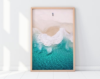 Aerial beach print, turquoise ocean water photography, aerial coastal poster, printable wall art