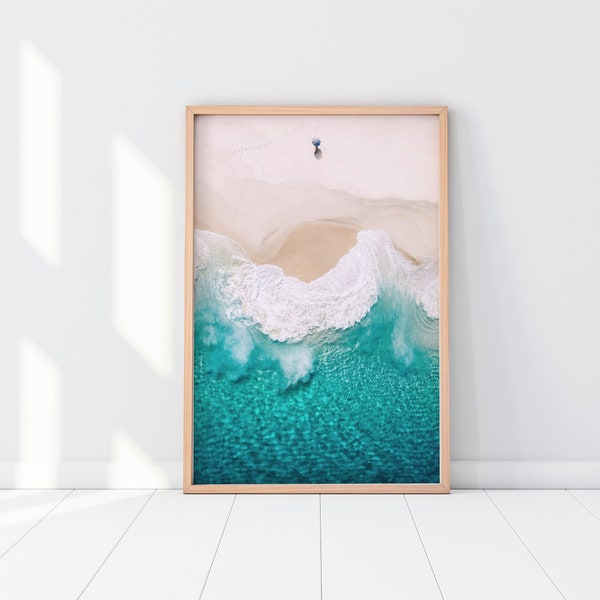 Aerial beach print, turquoise ocean water photography, aerial coastal poster, printable wall art