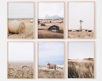 Farm prints set of 6, rustic nature prints, country gallery wall set, farmhouse posters, printable wall art
