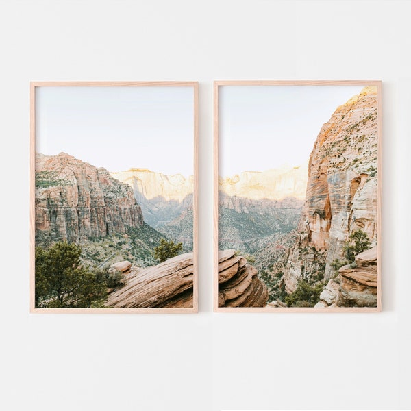 Zion 2 piece wall art, National Park prints, Desert Canyon posters, Utah nature photography, Southwestern printable wall art