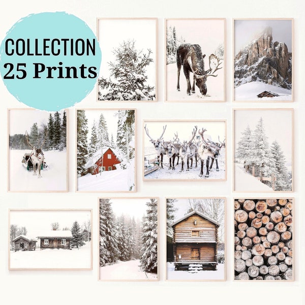 25 Prints Winter Wall Art, Christmas Prints, Gallery Wall Set, Holiday Prints Decor, Nordic Christmas Posters, Printable Wall Art