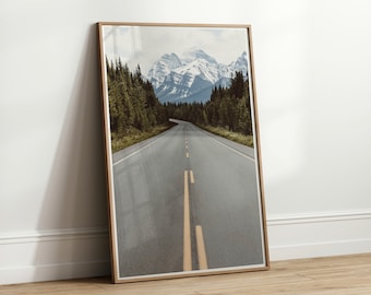 Highway road print, digital file, forest landscape road poster, mountain highway photography, printable wall art