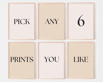 Pick any 6 prints, custom order, custom gallery wall set of 6 prints, digital files, personalized printable wall art