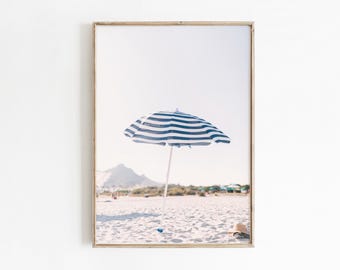 Blue Beach umbrella print, Italy summer photography, Amalfi coast digital print, Printable Wall Art