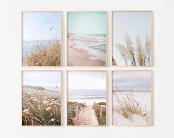 6er Set Küstendrucke, Küstengalerie-Wandset, neutrale Strandwandkunst, Boho-Strandhausdekor, druckbare Wandkunst