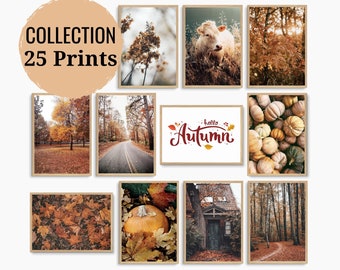 25 prints, Fall wall art, Autumn gallery wall set, fall nature posters, digital download, printable wall art