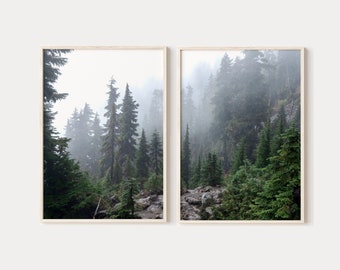 Misty pine forest 2 piece wall art, forest photography, dark forest set of 2 prints, nature prints, printable wall art