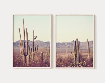 Desert Cactus prints set of 2, Arizona desert landscape prints, Arizona 2 piece wall art, cactus phorography, printable wall art