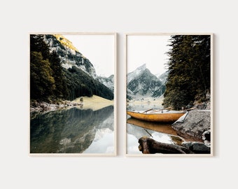 Druckbare Wandkunst 2er-Set, Natur Fotografie, See Landschaft digitale Poster, See Boot Kunst, druckbare Wandkunst