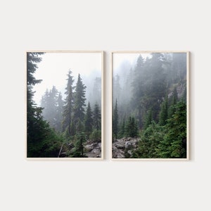Misty pine forest 2 piece wall art, forest photography, dark forest set of 2 prints, nature prints, printable wall art
