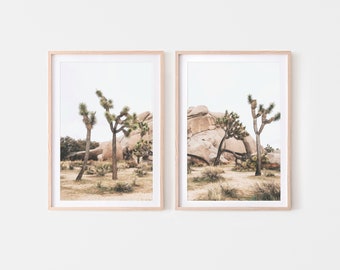 Joshua Trees Print Set of 2, Desert Wall Art, Boho Desert Set, Pastel Landscape Photography, Joshua Tree Poster, Printable Wall Art