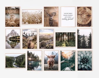 15 impressions, ensemble de décorations murales nature, lacs, photos de paysages forestiers, affiches de vaches des montagnes, art mural nordique imprimable