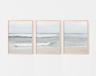 Ozean Triptychon Wandbild, Strand Bilder Set von 3, minimalistische Ozean Bilder, moderne Küsten Fotografie, druckbare Wandkunst
