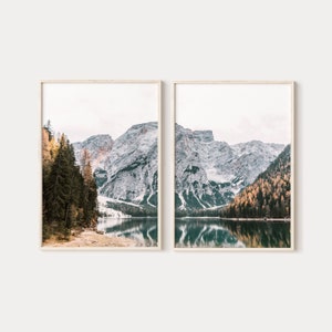 Lake Nature prints set of 2, mountain digital prints, nature diptych wall art, lake landscape posters, printable wall art