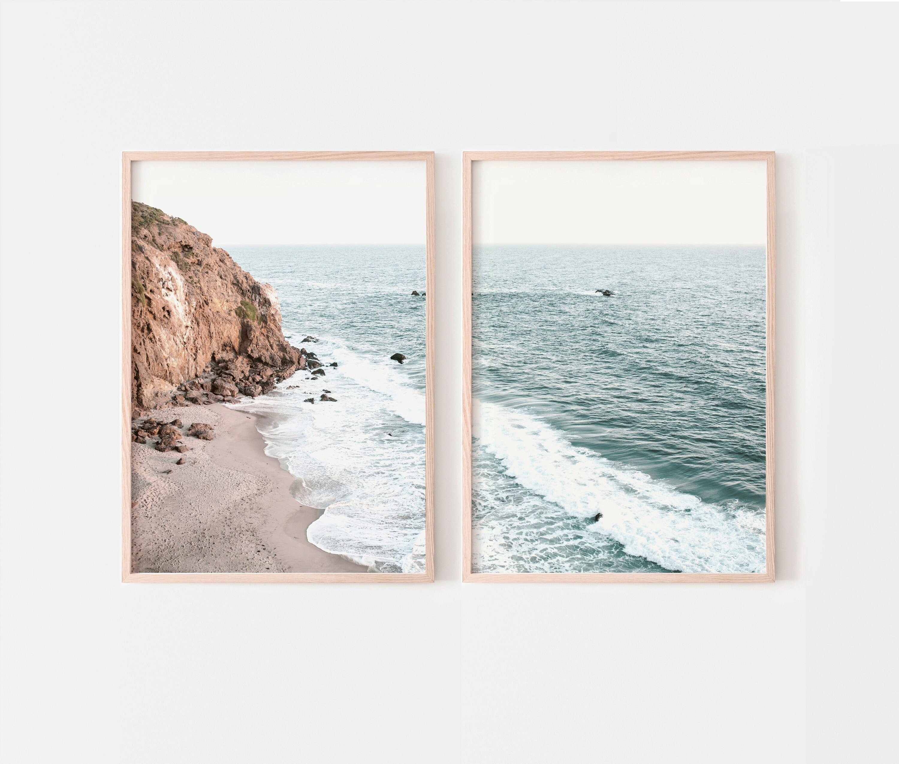 Set di 2 stampe di spiagge californiane, stampe digitali costiere, fotografia oceanica, dittico estivo californiano, arte murale stampabile