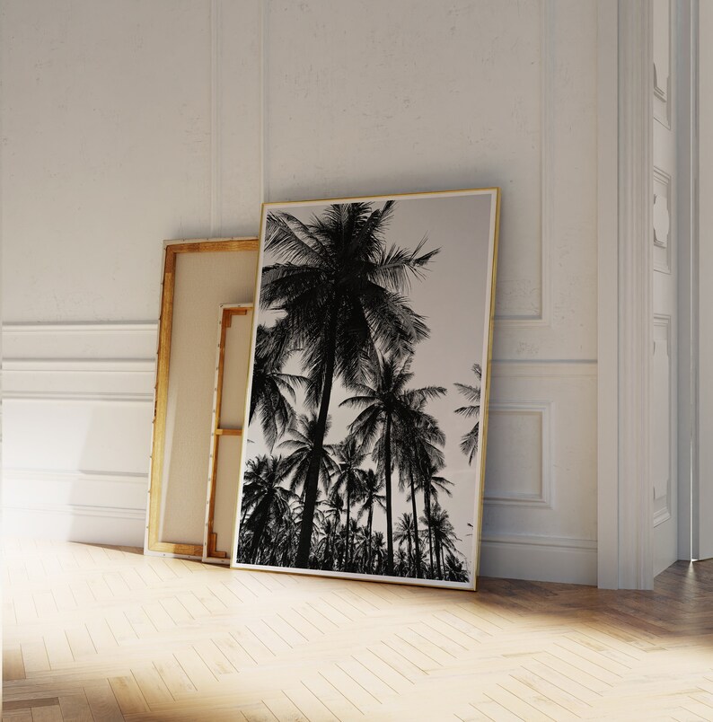 Black and White Tropical Palm Trees Print, Bw Beach Palm Trees ...