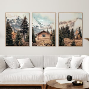 Forest Cabin Triptych Wall Art: Mountain Landscape Photography (Digital Download)