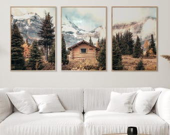Forest Cabin Triptych Wall Art: Mountain Landscape Photography (Digital Download)