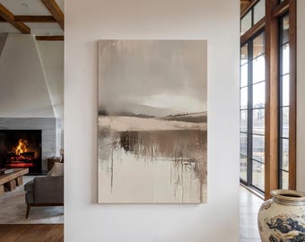 Neutral Abstract Landscape Painting: Beige Gray Minimalist Art (Digital Download)
