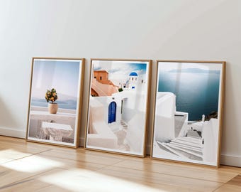 Santorini prints set of 3, Greece photography, Mediterranean travel posters, printable wall art