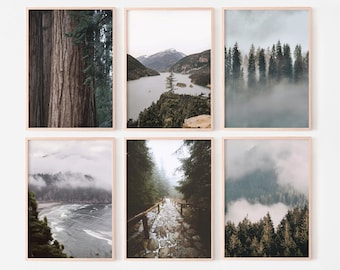 Landschaft Wandkunst, Wald Drucke Set von 6, Natur Galerie Wandbilder, nordische druckbare Wandkunst