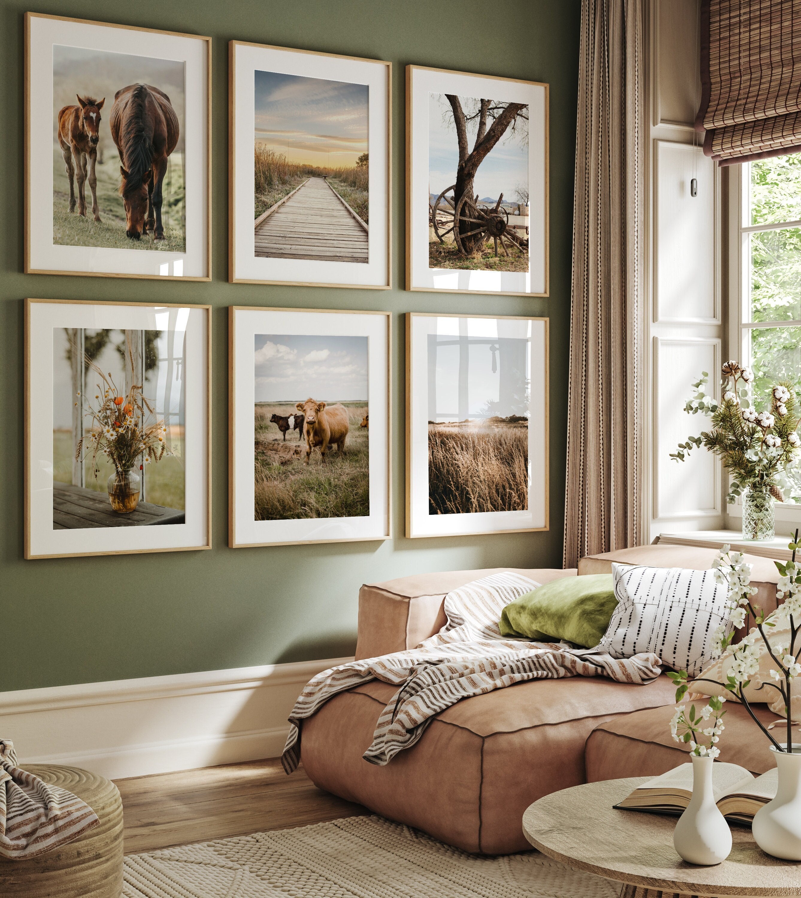 Rustic Printable Gallery Wall Set of 6 Prints, Farm Landscape