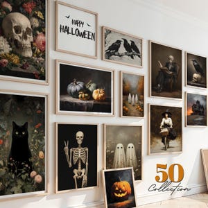 50 Moody Halloween prints, dark halloween gallery wall set, spooky cute halloween digital posters, Bundle prints , printable wall art