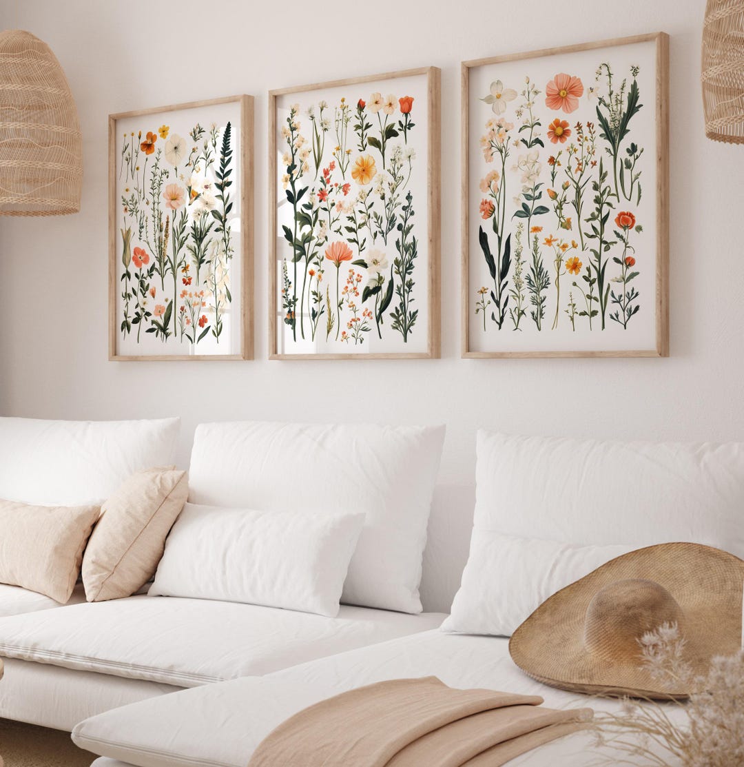 Minimalist Flowers Prints Set of 3, Pastel Floral Nursery Girls Room ...