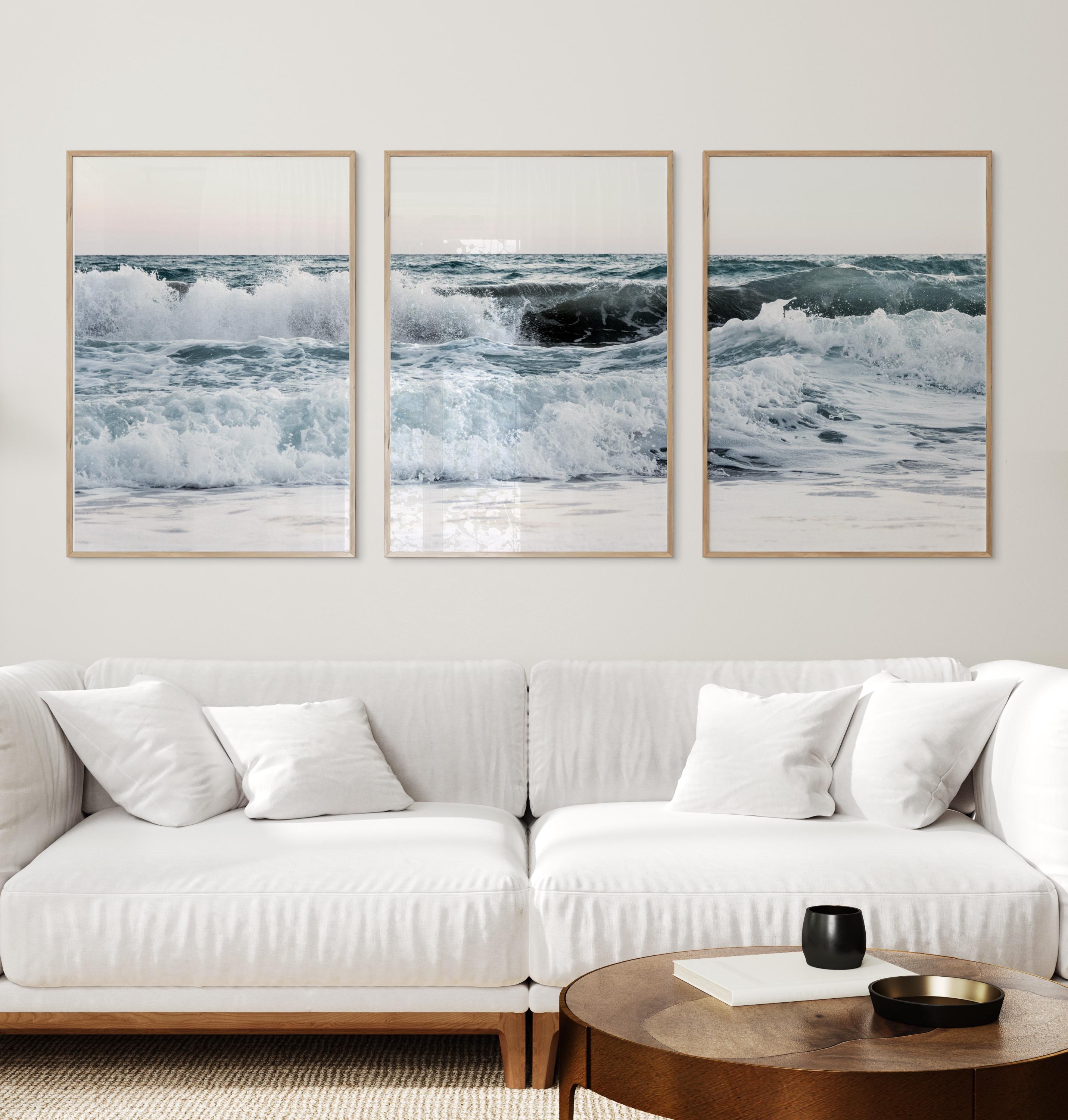 Ocean waves 3 piece wall art, coastal triptych prints, beach waves posters, digital downloadable art, printable wall art